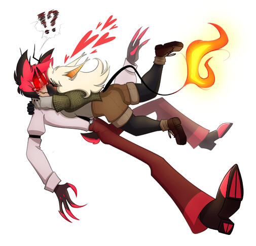 A Valentine&#39;s Day drawing of my character with Alastor from Hazbin Hotel