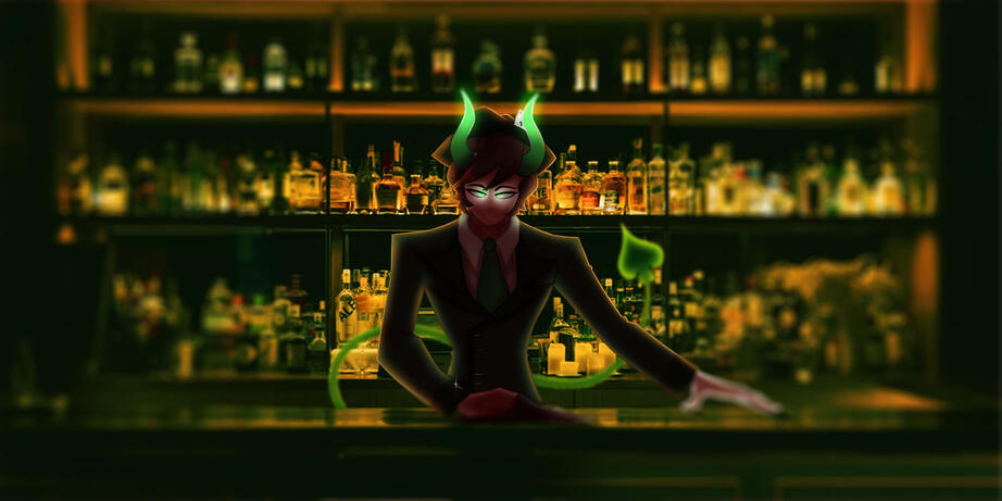 A commission for the same friend mentioned above, instead of Mickey is their character in a bar (US $40)