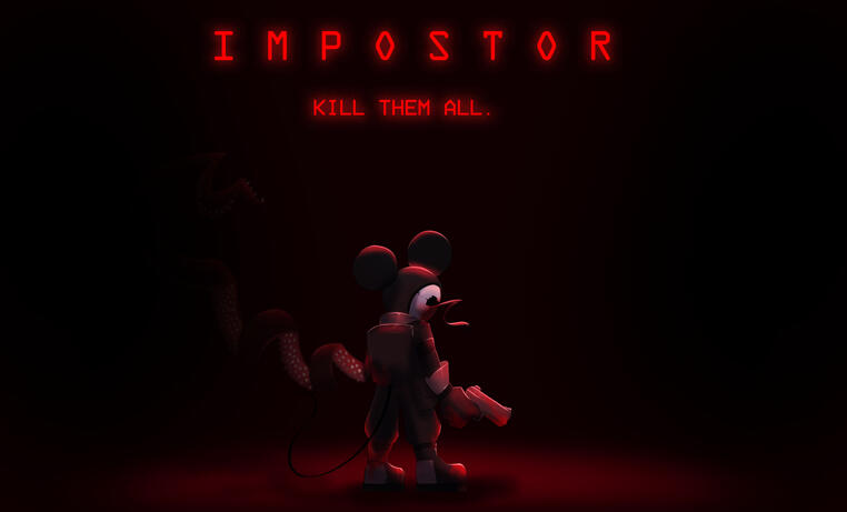 A commission for another friend who portrays themself as a version of Mickey Mouse, inspired by Among Us (US $35)